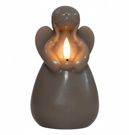 LED herdenkingskaars engel - taupe - 14 x 8 cm - met timer - op batterijen - kaars - engelkaarsen
