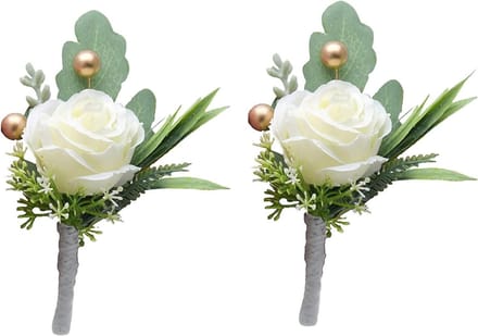 Rozen Boutonnières - Corsages Heren - Bruiloft Accessoires - Realistisch Uiterlijk - 9 cm Diameter - Wit