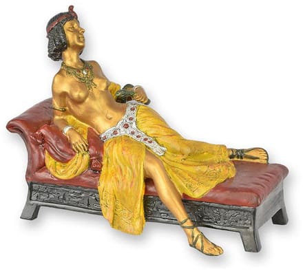 Liggende Cleopatra - Bronzen beeld - sculptuur - 11,6 cm hoog