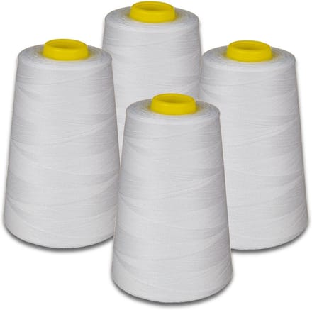 Set van 4 Kegels Overlockgaren Polyester Wit 5000m - Sterk en Duurzaam Naaigaren
