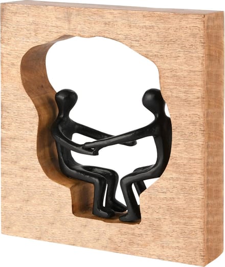Dekoratief | Deco koppel in frame, zwart/naturel, metaal/hout, 21x6x23cm | A248428