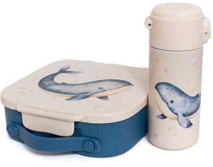 Bundel Petit Monkey Back to School set Whale - Bentobox + Thermofles - Blauw