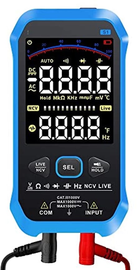 Digitale Multimeter 9999 Counts - AC/DC Spanning, Weerstand, Capaciteit en NCV Tester met Kleurendisplay