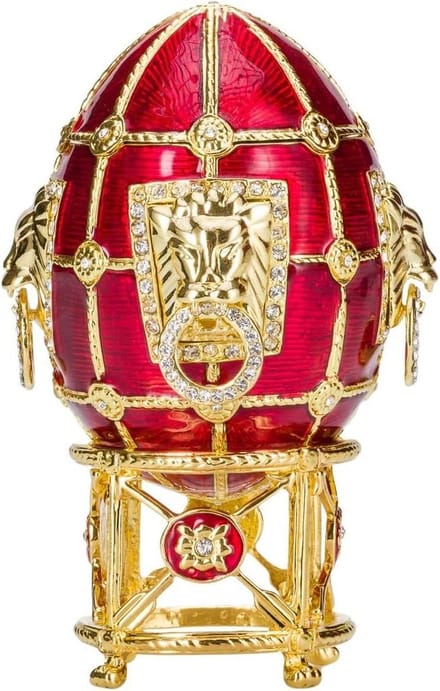 Juwelendoos Faberge-stijl - Leeuwen - Rood - 11 cm