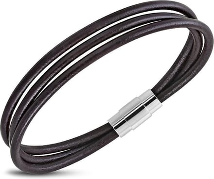 Amanto Armband Ferdi B - Leer - 316L Staal - Magnetisch - 9mm - 22cm