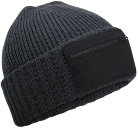 Zip Patch Beanie – Graphite Grey/Black One Size