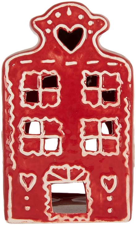 Clayre & Eef Waxinelichthouder Huis 8x7x13 cm Rood Keramiek