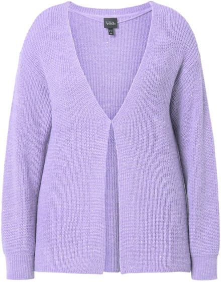 Ulla Popken - Dames - Vest pailletten oversized geribbeld breisel V-hals - Lavendel - Maat 54+