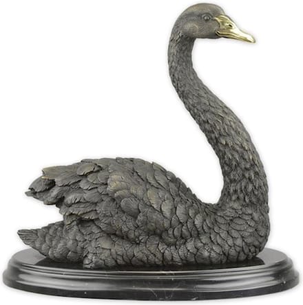 Zwemmende Zwaan - Bronzen beeldje - Sculptuur - 31 cm hoog