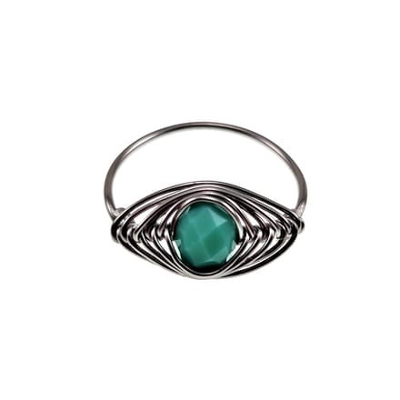Ring Dames - RVS Zilverkleur - esde2 Ring - Visgraat Ring met Ondoorzichtig Groene Kristallen - Handgemaakt