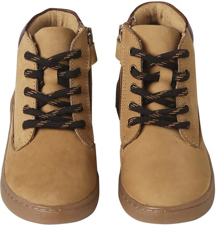 Vertbaudet Boots voor jongens uit de kleutercollectie van leer met rits en elastische veters