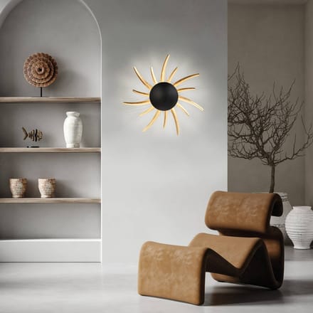 FISCHER & HONSEL LED wandlamp Sol, zwart met gouden stralen
