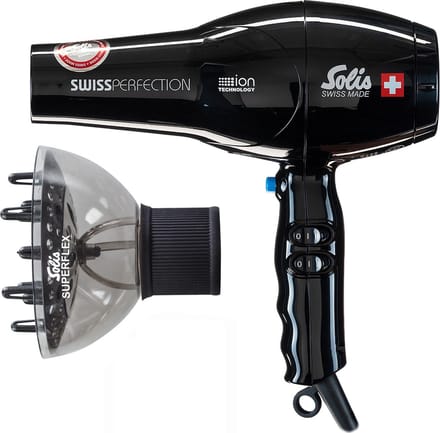 Solis Swiss Perfection 440 Föhn - Zwart + Superflex Softstyler Diffuser