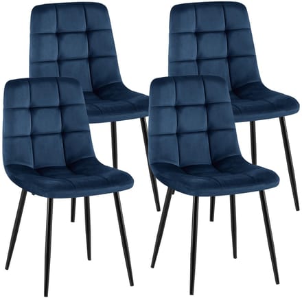 CLP Antibes Set van 4 Eetkamerstoelen - Zonder armleuning - Metaal frame - Velvet - Fluweel/donkerblauw
