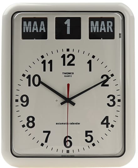 Dementieklok | Seniorenklok | Kalenderklok | Merk: Twemco | Model: BQ-12A | Kleur: Wit | Nederlandstalig