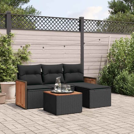 vidaXL - 5-delige - Loungeset - met - kussens - poly - rattan - zwart