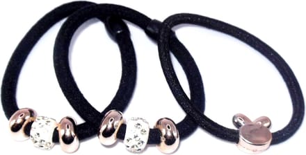 Elastiek 2x zwart met goud + wit en strass - 1x zwart met konijn-figuur