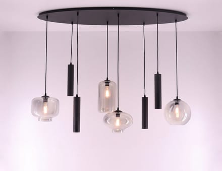 Hanglamp ovaal combi Grey & Kokers gu10 - getint glas - 8lichts 140cm