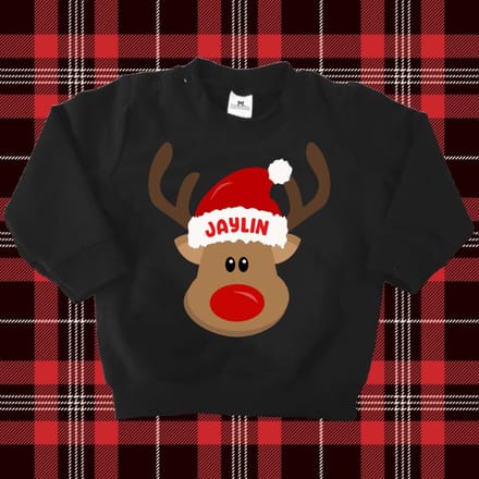 Foute Kersttrui-Sweater kind met naam-Rudolf het rendier-Kerst Cadeautje-Maat 92