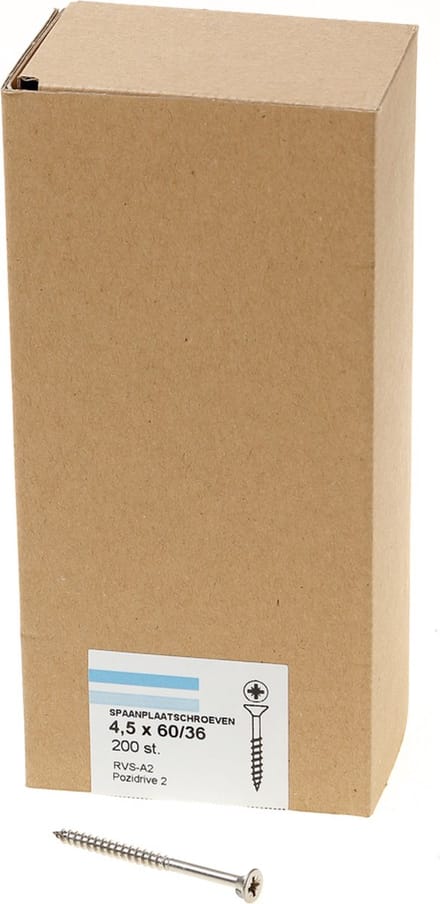 Hoenderdaal Spaanplaatschroef RVS platverzonken kop PZ2 deeldraad 4.5X60/35 (per 200 stuks)