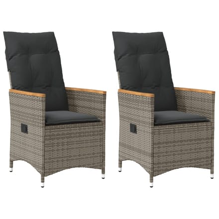 vidaXL - Tuinstoelen - 2 - st - verstelbaar - met - kussens - poly - rattan - grijs