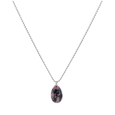 Heaven Eleven - dames ketting - ballchain RVS - drop rhodochrosiet - 74cm