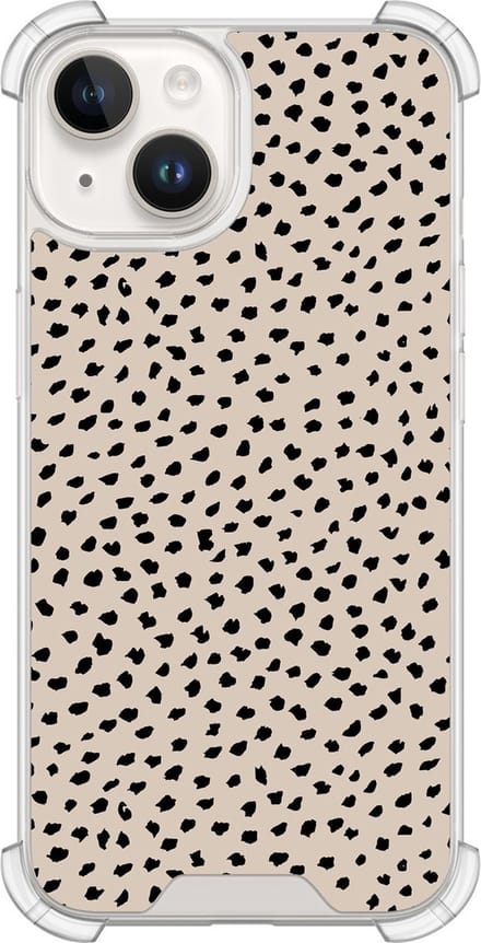 Shockproof hoesje - Geschikt voor iPhone 14 - Almond dots - Extra sterke case - TPU/polycarbonaat - Gestipt - Beige, Transparant