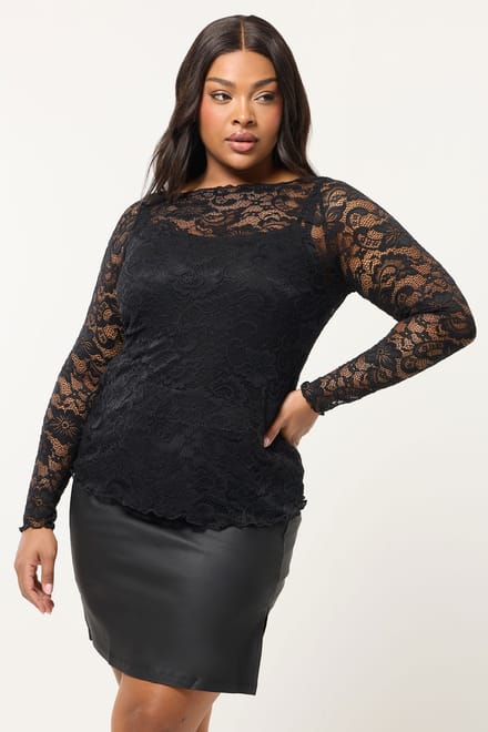 Yours Limited Collection Minirok Van Imitatieleer Met Zijsplit In Zwartsize 56