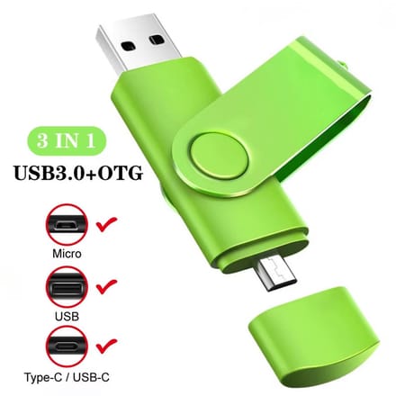 3-in-1 USB Stick 512GB – OTG Pen Drive USB 3.0, Type-C & Micro USB, Hoge Snelheid Flashdrive, Geschikt voor Android, PC, Laptop & Tablet-GROEN