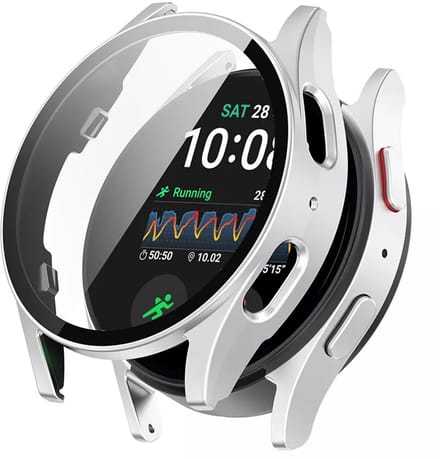 Strap-it Hard case hoesje met screen protector van glas - geschikt voor de Samsung Galaxy Watch 7 - 44mm (zilver)