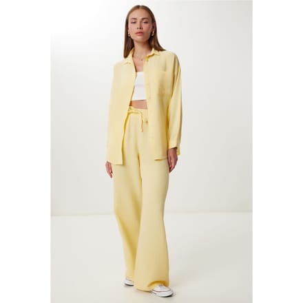 Hoge Taille Brede Pijpen Twee-Delig Co-ord Set met Kraag