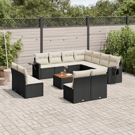 vidaXL - 12-delige - Loungeset - met - kussens - poly - rattan - zwart