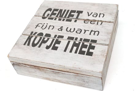 Theedoos 'Geniet' 18x18 cm antique white
