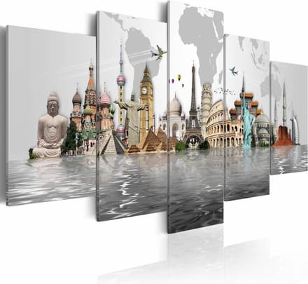 Schilderij - Culturele monumenten, multi-gekleurd, 5luik, wanddecoratie
