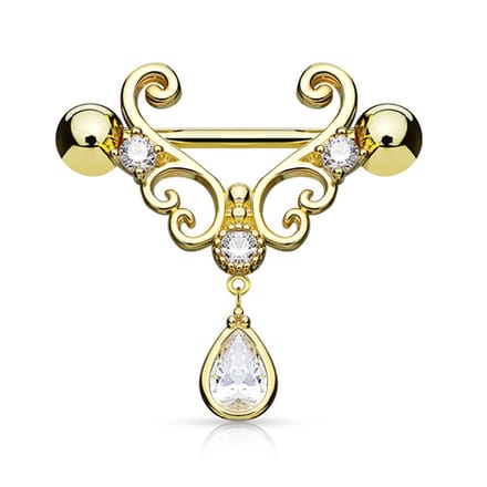 Tepelpiercing tear drup hanger 1.6x12 - goud - LMPiercings