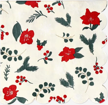 Servetten Kerst - kerstdag - kerstontbijt - bloemen - 16 stuks - 33 x 33 centimeter