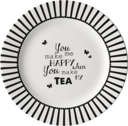 Dutch Rose Zwart/Wit Gebakbord Happy Tea - Ø18cm