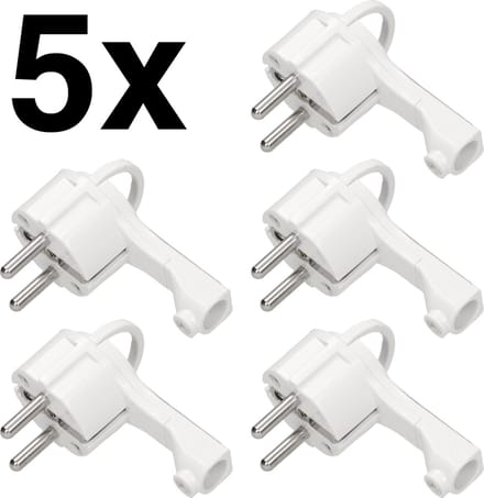 5x Platte compacte haakse stroomstekker - Voordeelverpakking - Wit
