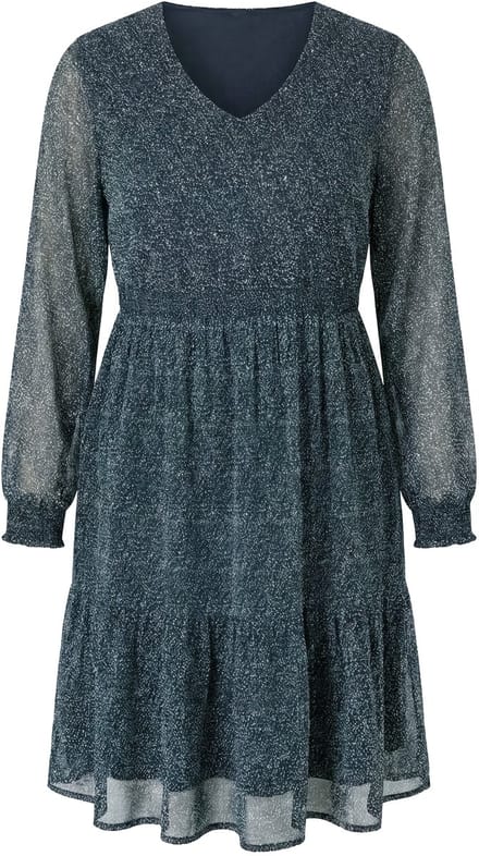 Studio Untold - Dames - Midi-jurk A-lijn dubbellaags minimalistisch motief - Zwart - Maat 46+