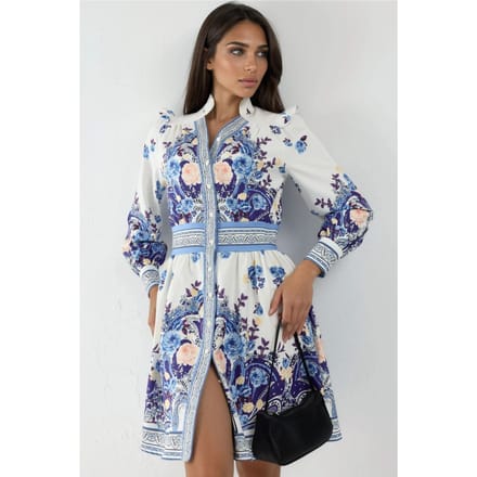 Fleurige Paisley V-Hals Mini Skater Jurk