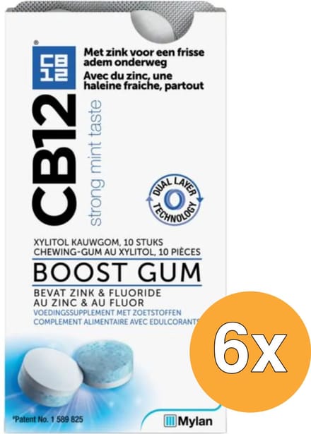 6x Cb12 Mondverzorging boost kauwgom strong mint (10 stuks)