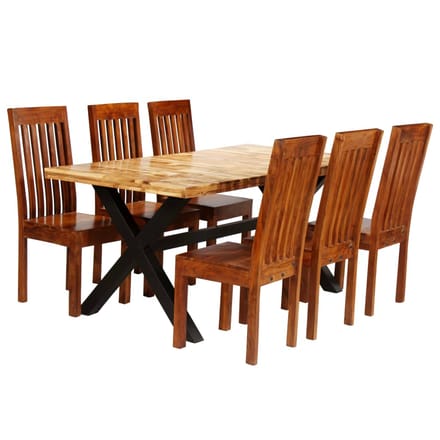vidaXL - Eettafelset - massief - acacia- - en - mangohout - 7-delig