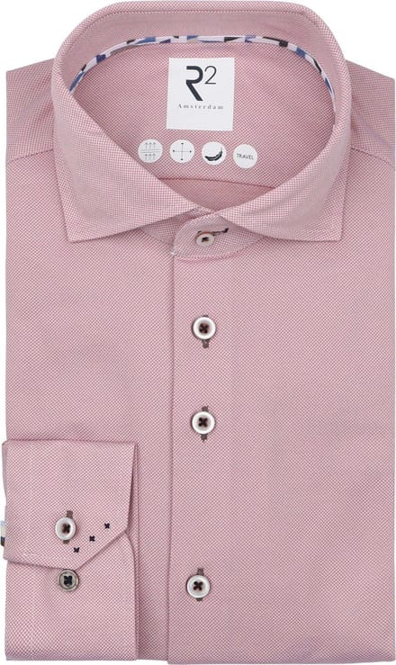 R2 Overhemd Technical Knitted Dobby Coral - Maat 43 - Heren - Overhemden Formeel
