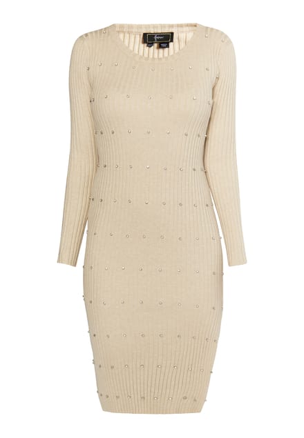 Faina Ribgebreide jurk met strasssteentjes Dames lichtbeige