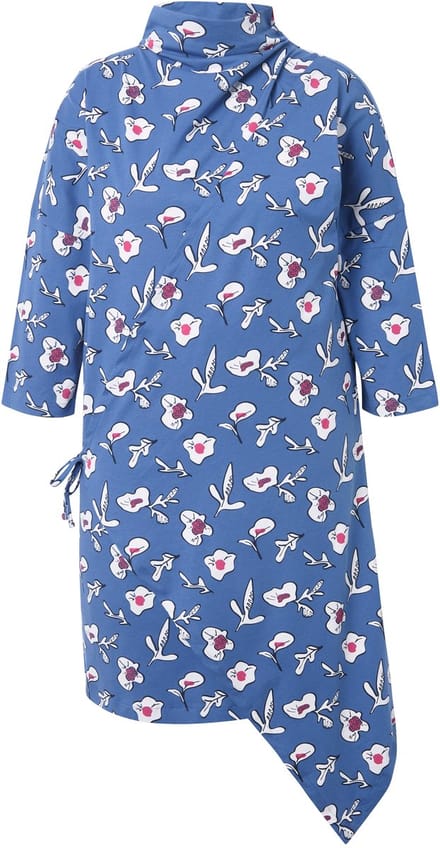 Ulla Popken - Dames - Jersey jurk bloemen wikkellook 3/4-mouwen - Licht zeilblauw - Maat 46+
