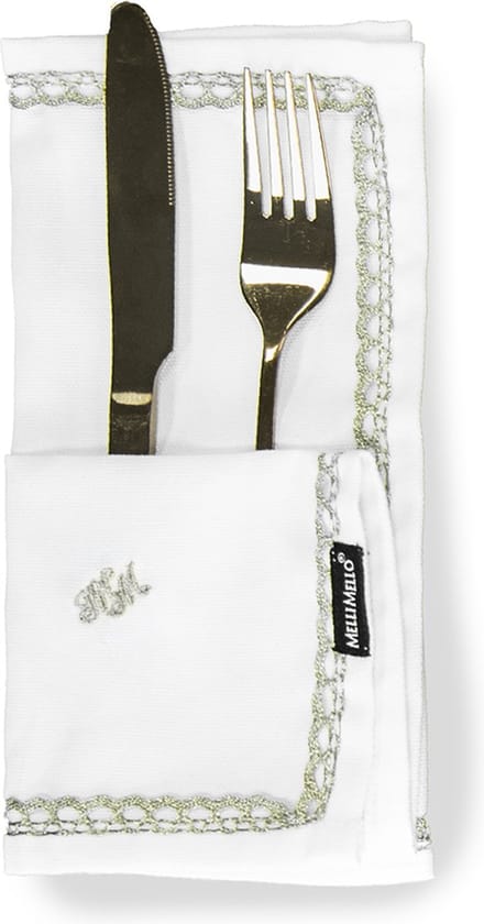 Melli Mello - Servetten Wit 2 Stuks - Katoen - 42x42 cm - Gouden Rand - Luxe Design