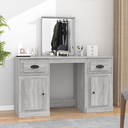 vidaXL - Kaptafel - met - spiegel - 130x50x132,5 - cm - grijs - sonoma - eikenkleurig
