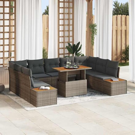 vidaXL - Tuinbank - Set - 10 - st - Grijs - poly - rattan