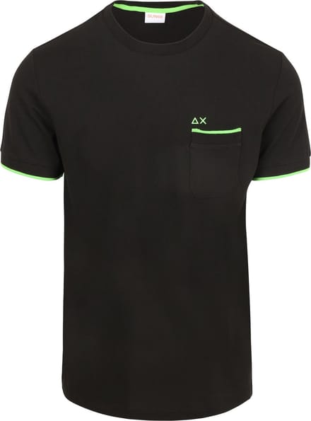 Sun68 Piqué T-Shirt Fluo Stripe Zwart - Maat M - Heren