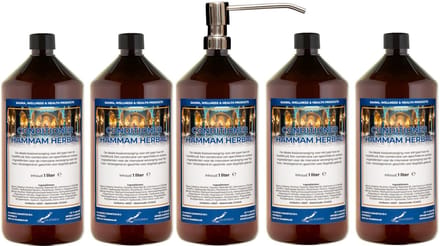 Hairconditioner Hammam Herbal 1 liter met luxe RVS zilverkleurige pomp - set van 5 stuks